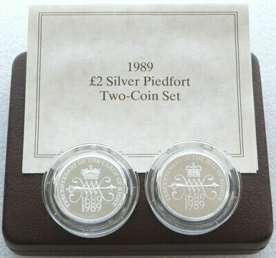 1989 Bill and Claim of Rights Piedfort £2 Silver Proof 2 Coin Box Coa