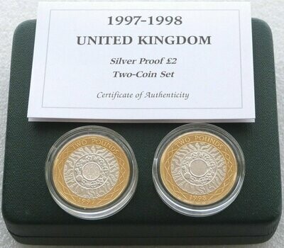 1997 - 1998 Shoulders of Giants £2 Silver Proof 2 Coin Set Box Coa