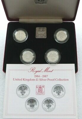 1984 - 1987 United Kingdom £1 Silver Proof 4 Coin Set Box Coa