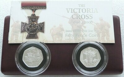 2006 Victoria Cross 50p Silver Proof 2 Coin Set Box Coa