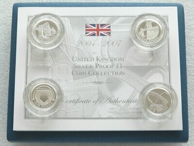 2004 - 2007 United Kingdom Bridges £1 Silver Proof 4 Coin Set Box Coa