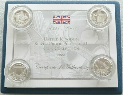 2004 - 2007 United Kingdom Bridges Piedfort £1 Silver Proof 4 Coin Set Box Coa