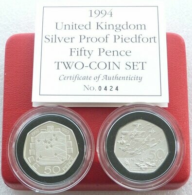 1994 D-Day Landings European Presidency Piedfort 50p Silver Proof 2 Coin Set Box Coa