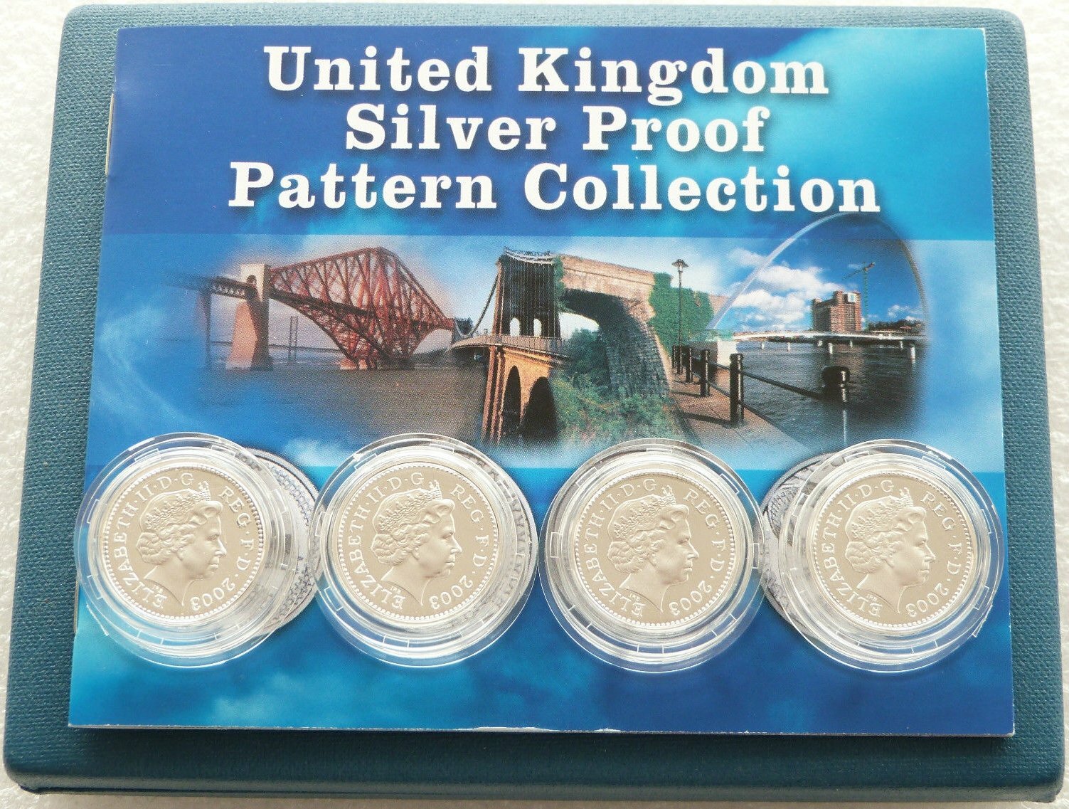 2003 United Kingdom Bridges Pattern £1 Silver Proof 4 Coin Set Box Coa