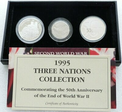 1995 Second World War Three Nations Silver Proof 3 Coin Set Box Coa