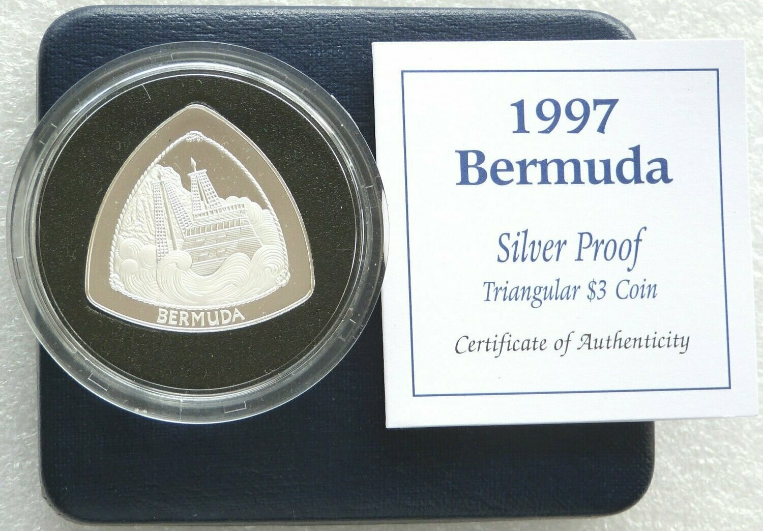 1997 Bermuda Triangular $3 Silver Proof Coin Box Coa
