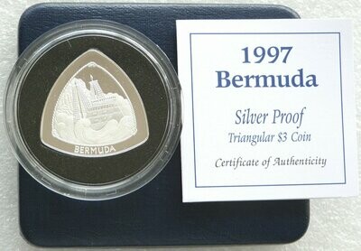 1997 Bermuda Triangular $3 Silver Proof Coin Box Coa