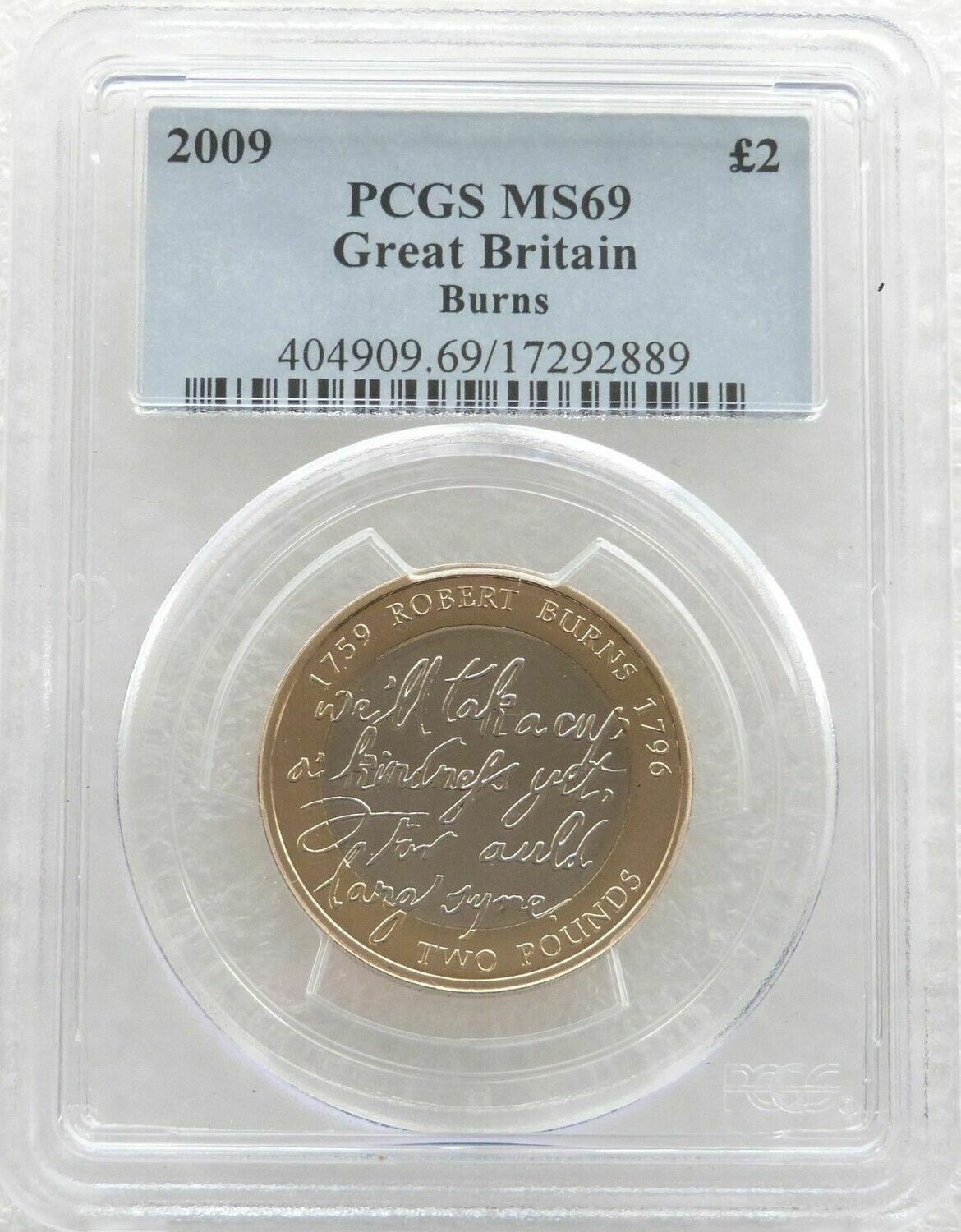 2009 Robert Burns £2 Brilliant Uncirculated Coin PCGS MS69