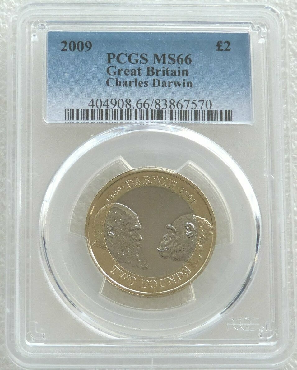 2009 Charles Darwin £2 Brilliant Uncirculated Coin PCGS MS66