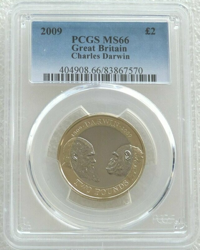 2009 Charles Darwin £2 Brilliant Uncirculated Coin PCGS MS66