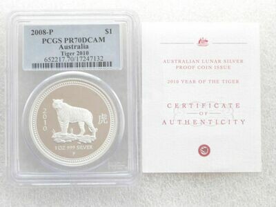 2010-P Australia Lunar Tiger $1 Silver Proof 1oz Coin PCGS PR70 DCAM
