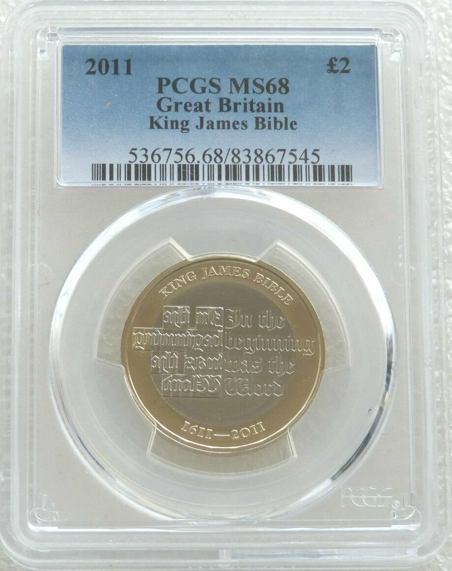 2011 King James Bible £2 Brilliant Uncirculated Coin PCGS MS68