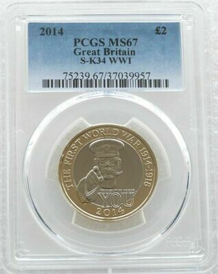 2014 First World War Outbreak Kitchener £2 Brilliant Uncirculated Coin PCGS MS67