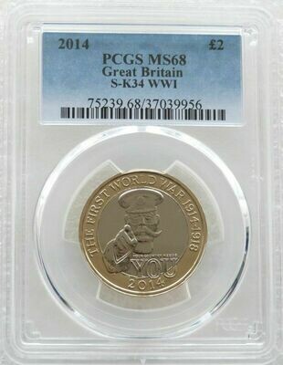 2014 First World War Outbreak Kitchener £2 Brilliant Uncirculated Coin PCGS MS68