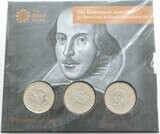 2016 William Shakespeare £2 Brilliant Uncirculated 3 Coin Set Pack Sealed