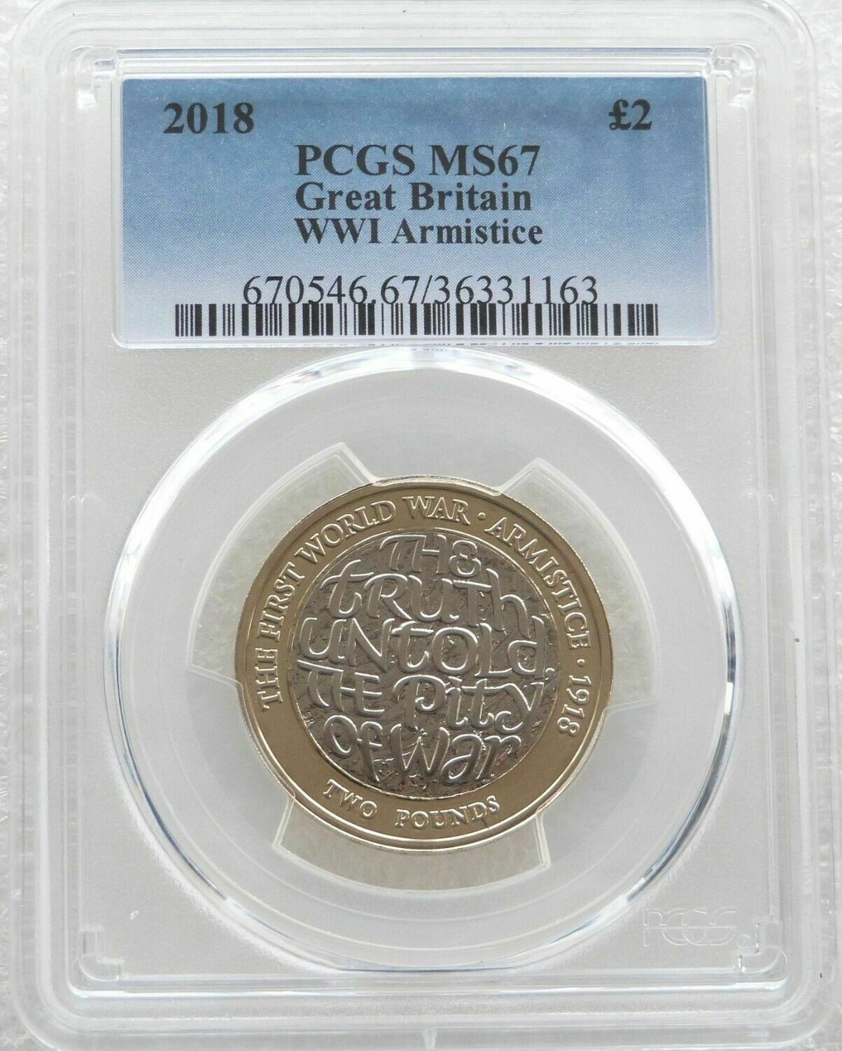 2018 First World War Armistice £2 Brilliant Uncirculated Coin PCGS MS67
