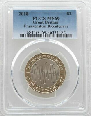2018 Mary Shelley Frankenstein £2 Brilliant Uncirculated Coin PCGS MS69