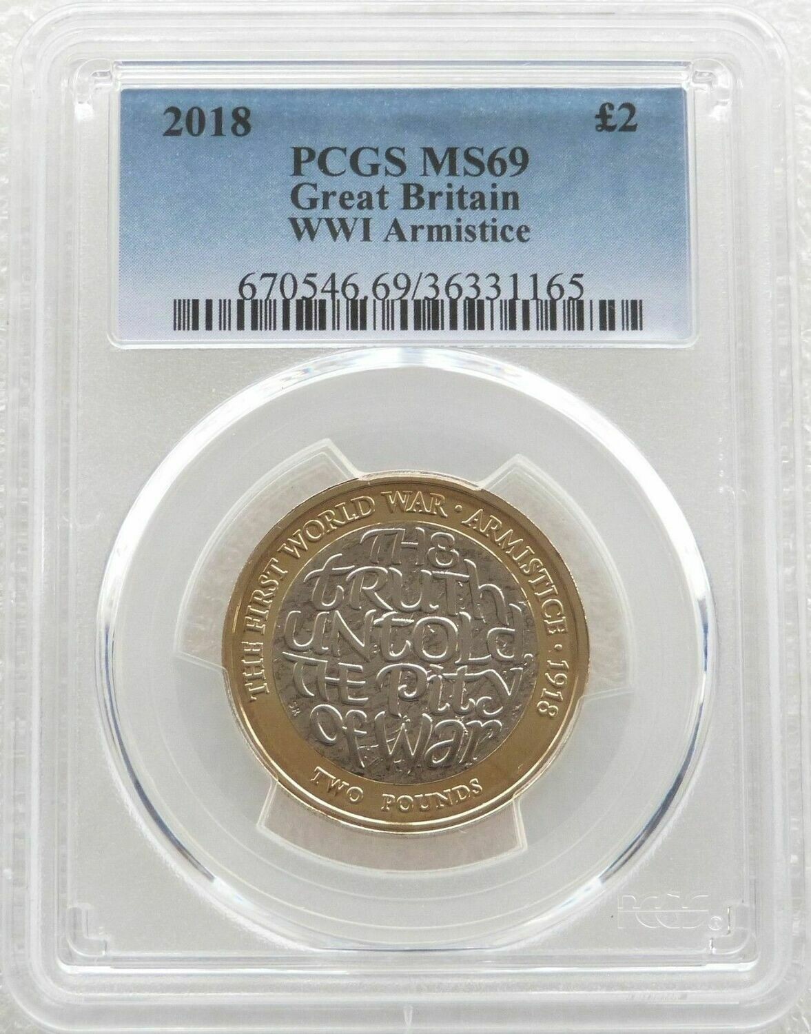 2018 First World War Armistice £2 Brilliant Uncirculated Coin PCGS MS69
