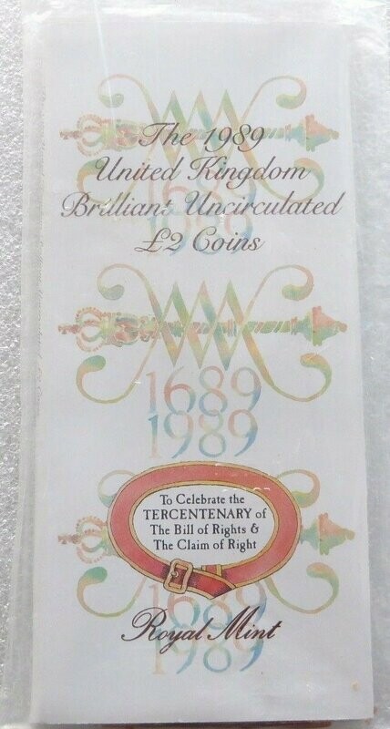 1989 Bill and Claim of Rights £2 Brilliant Uncirculated 2 Coin Set Sealed