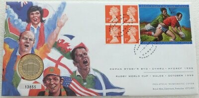 1999 Rugby World Cup £2 Brilliant Uncirculated Coin First Day Cover