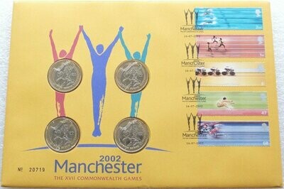 2002 Commonwealth Games £2 Brilliant Uncirculated 4 Coin Set First Day Cover