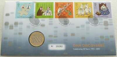 2003 DNA Double Helix £2 Brilliant Uncirculated Coin First Day Cover