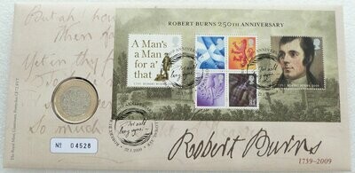 2009 Robert Burns £2 Brilliant Uncirculated Coin First Day Cover
