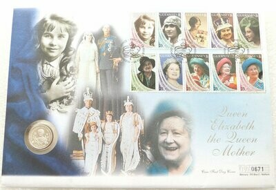 1995 Guernsey Queen Mother 95th Birthday £1 Silver Proof Coin First Day Cover