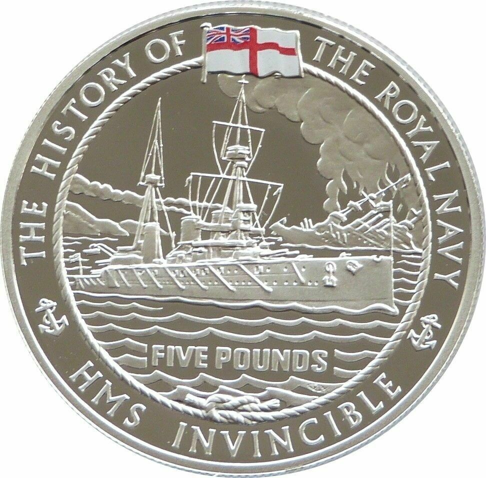 2009 Guernsey History of the Royal Navy HMS Invincible £5 Silver Proof Coin
