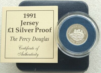 1991 Jersey Shipbuilding Series Percy Douglas Ship £1 Silver Proof Coin Box Coa