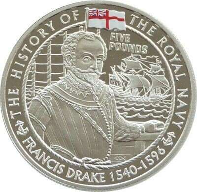 2003 Jersey History of the Royal Navy Francis Drake £5 Silver Proof Coin