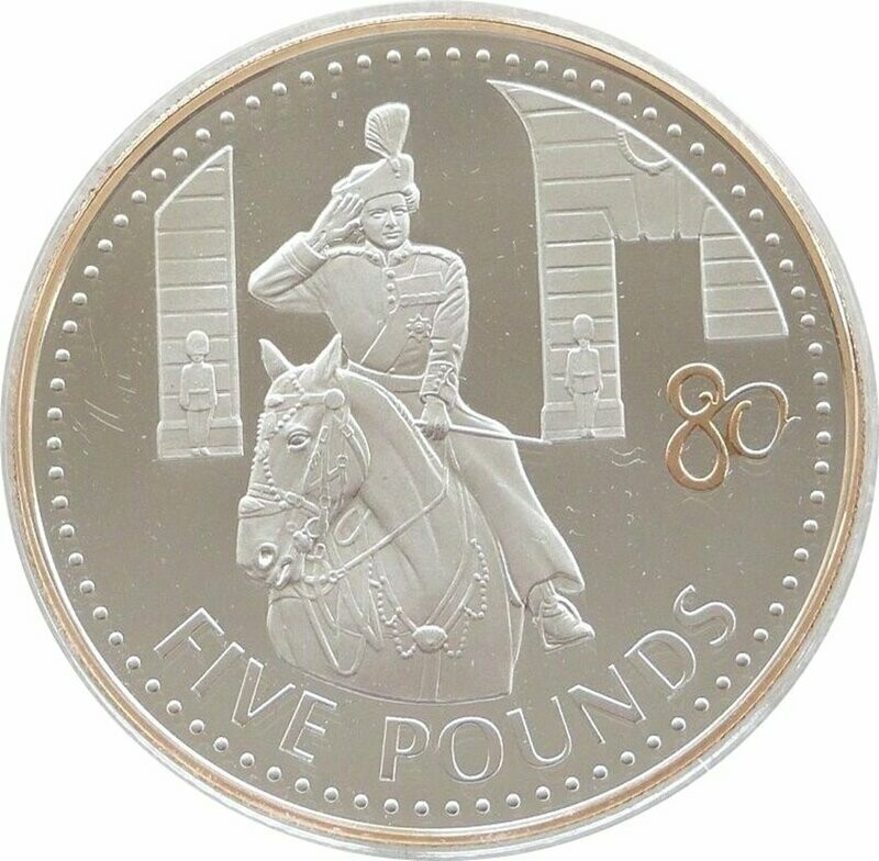 2006 Jersey Queens 80th Birthday Trooping the Colour £5 Silver Gold Proof Coin