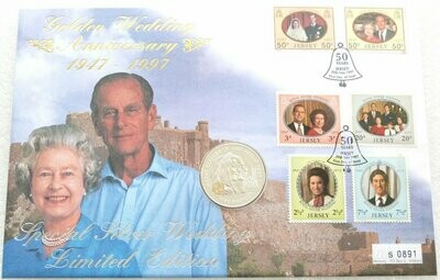 1997 Jersey Golden Wedding £5 Silver Proof Coin First Day Cover