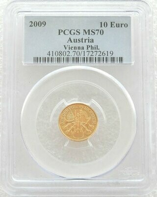 2009 Austria Vienna Philharmonic 10 Euro Gold 1/10oz Coin PCGS MS70