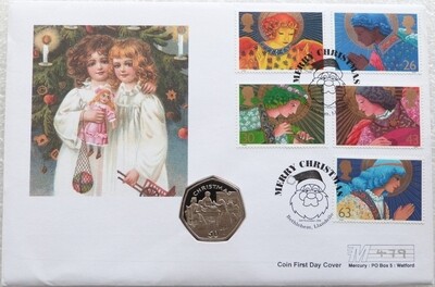 1998 Isle of Man Christmas Preparing the Pudding 50p Coin First Day Cover