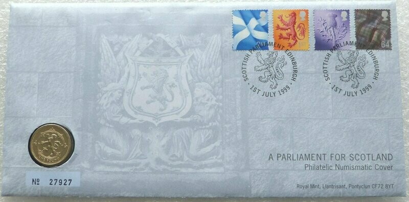 1999 Scottish Rampant Lion £1 Brilliant Uncirculated Coin First Day Cover
