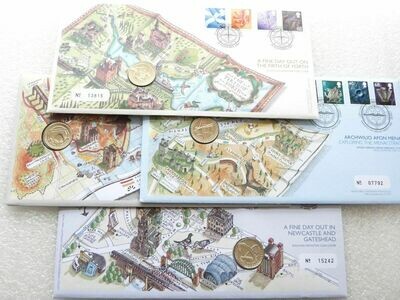 2007 - 2004 United Kingdom Bridges £1 Brilliant Uncirculated Coin Set First Day Cover