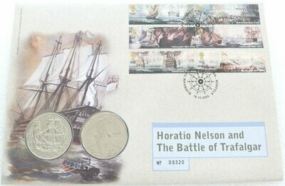 2005 Horatio Nelson Battle of Trafalgar £5 Brilliant Uncirculated 2 Coin Set First Day Cover