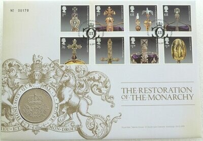 2010 Restoration of the Monarchy £5 Brilliant Uncirculated Coin First Day Cover