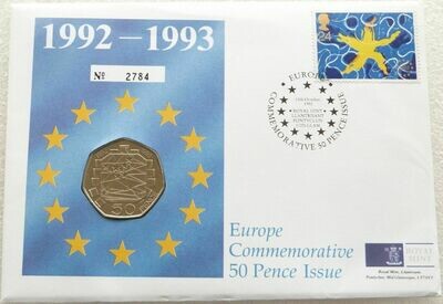 1992 - 1993 Royal Mint European Presidency 50p Brilliant Uncirculated Coin First Day Cover
