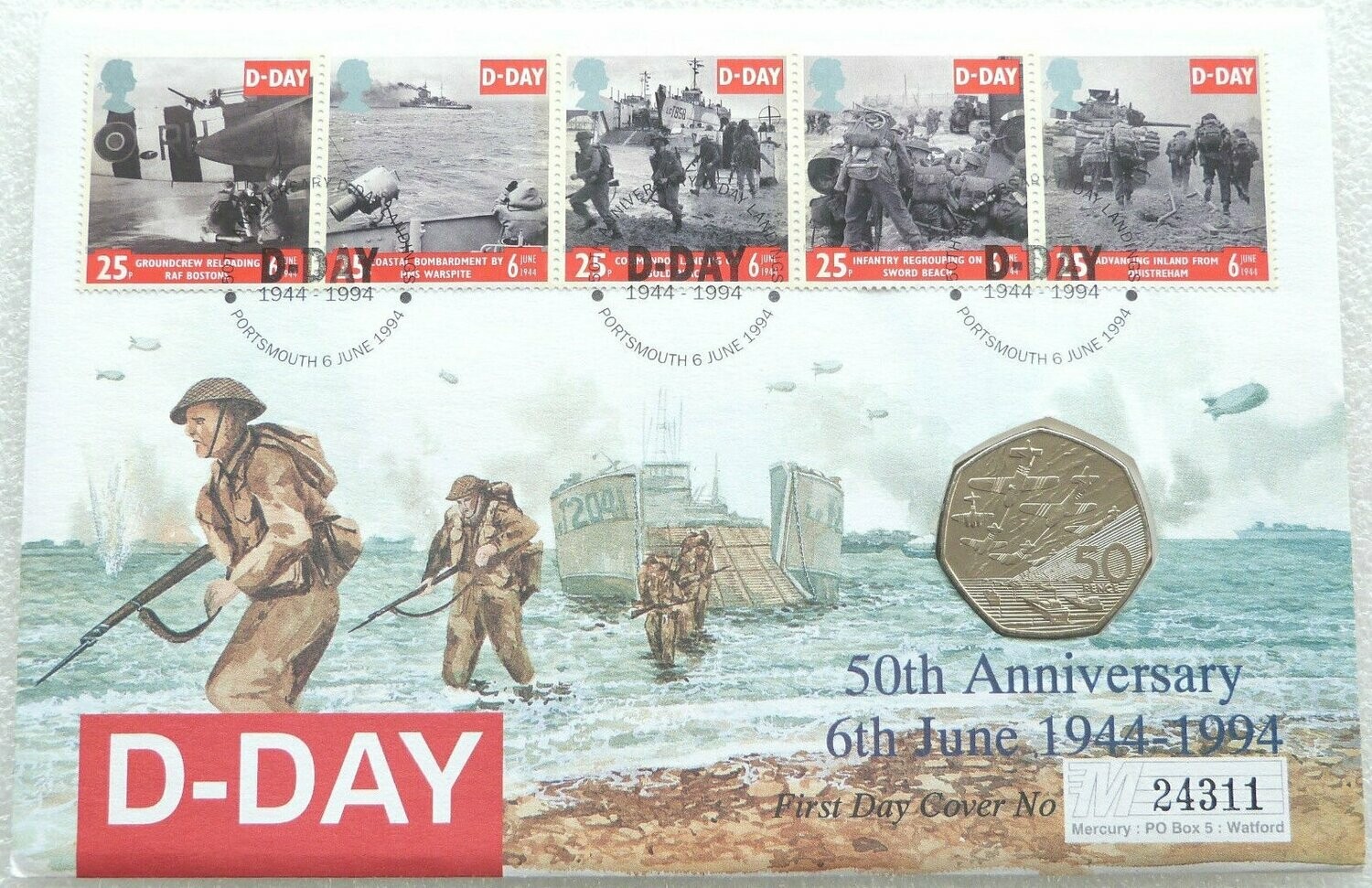 1994 D-Day Landings 50p Brilliant Uncirculated Coin First Day Cover