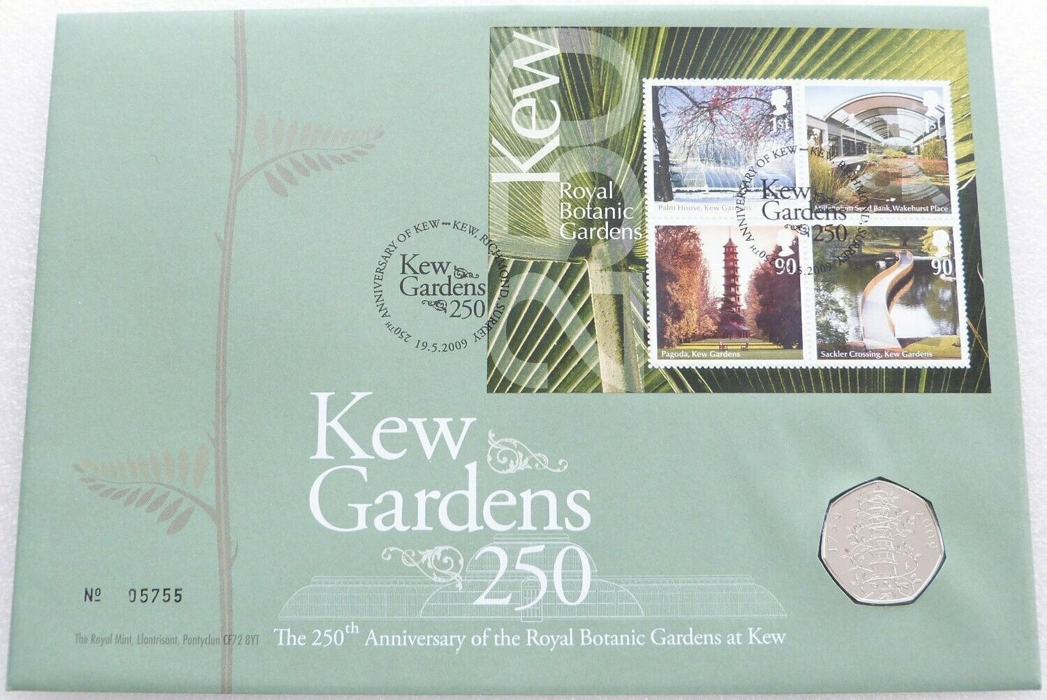 2009 Kew Gardens 50p Brilliant Uncirculated Coin First Day Cover