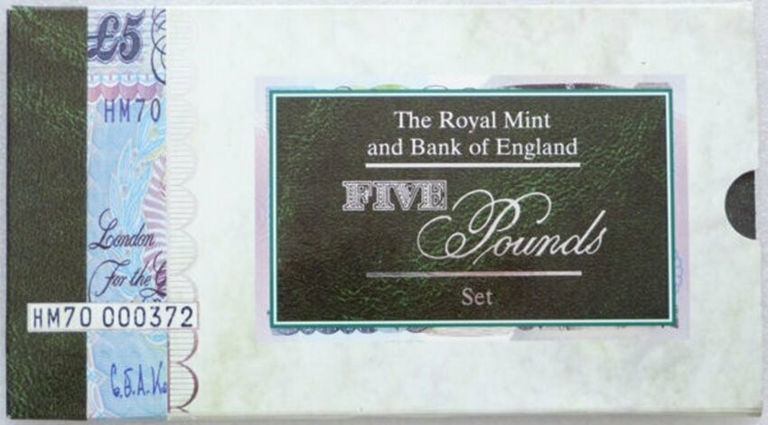 1996 Queens 70th Birthday £5 Brilliant Uncirculated Coin £5 Banknote Set