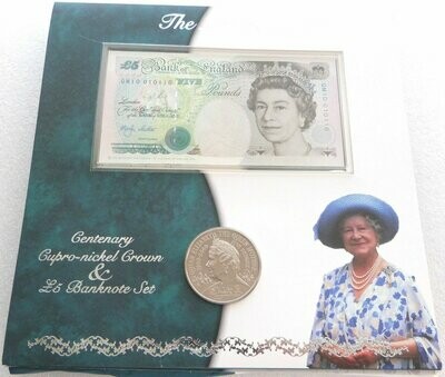 2000 Queen Mother Centenary £5 Brilliant Uncirculated Coin £5 Banknote Set