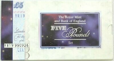 1999 Millennium Anno Domini £5 Brilliant Uncirculated Coin £5 Banknote Set