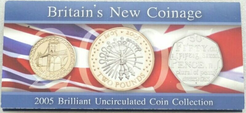 2005 Royal Mint Brilliant Uncirculated 3 Coin Set