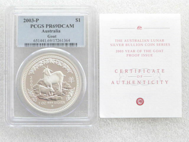 2003-P Australia Lunar Goat $1 Silver Proof 1oz Coin PCGS PR69 DCAM