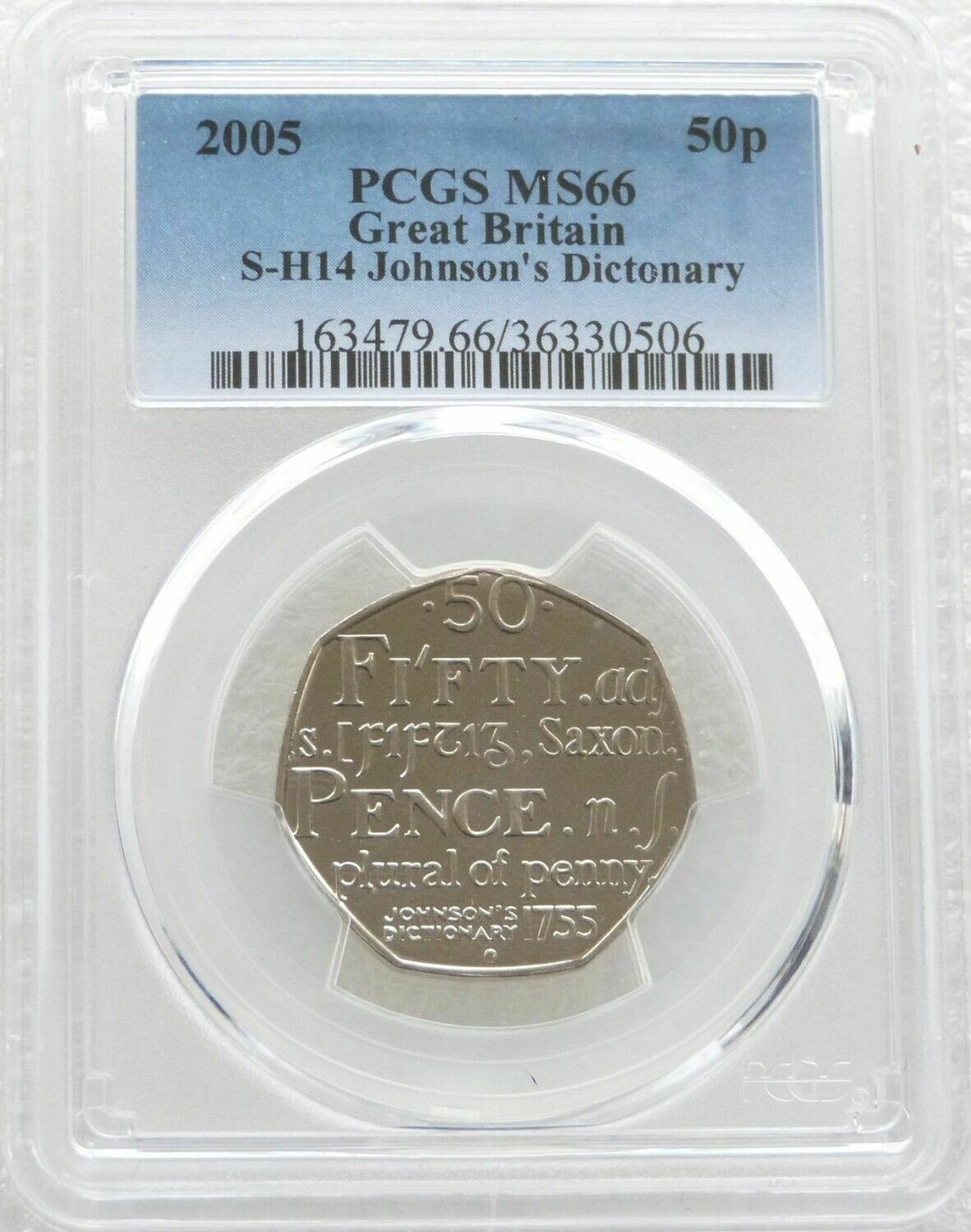 2005 Dictionary 50p Brilliant Uncirculated Coin PCGS MS66