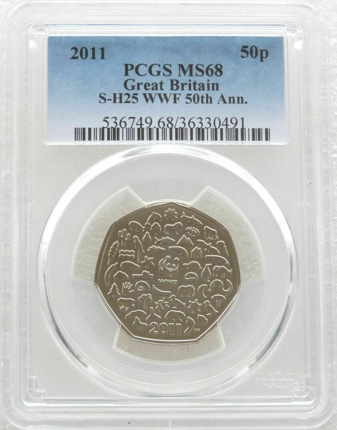 2011 World Wildlife Fund WWF 50p Brilliant Uncirculated Coin PCGS MS68