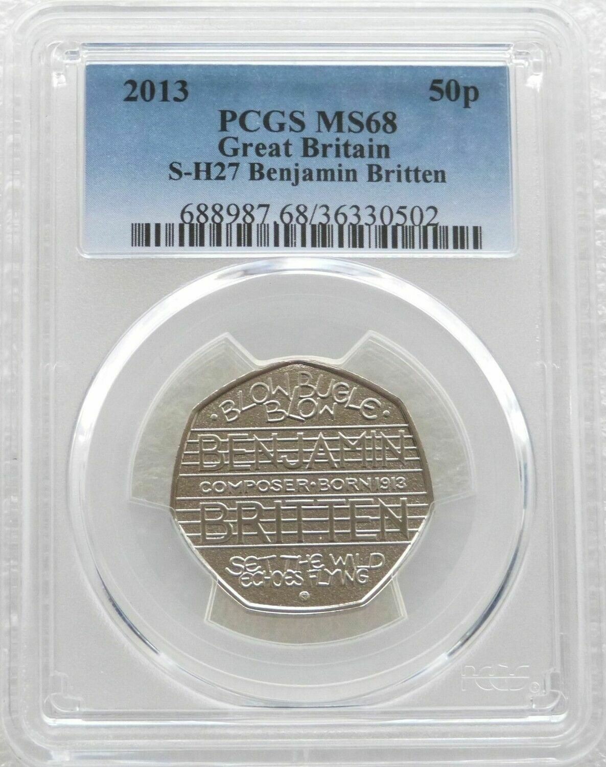 2013 Benjamin Britten 50p Brilliant Uncirculated Coin PCGS MS68